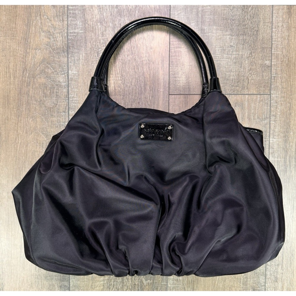 Kate Spade New York Nylon Patent Leather Karen Handle Black Hobo Purse Hand Bag